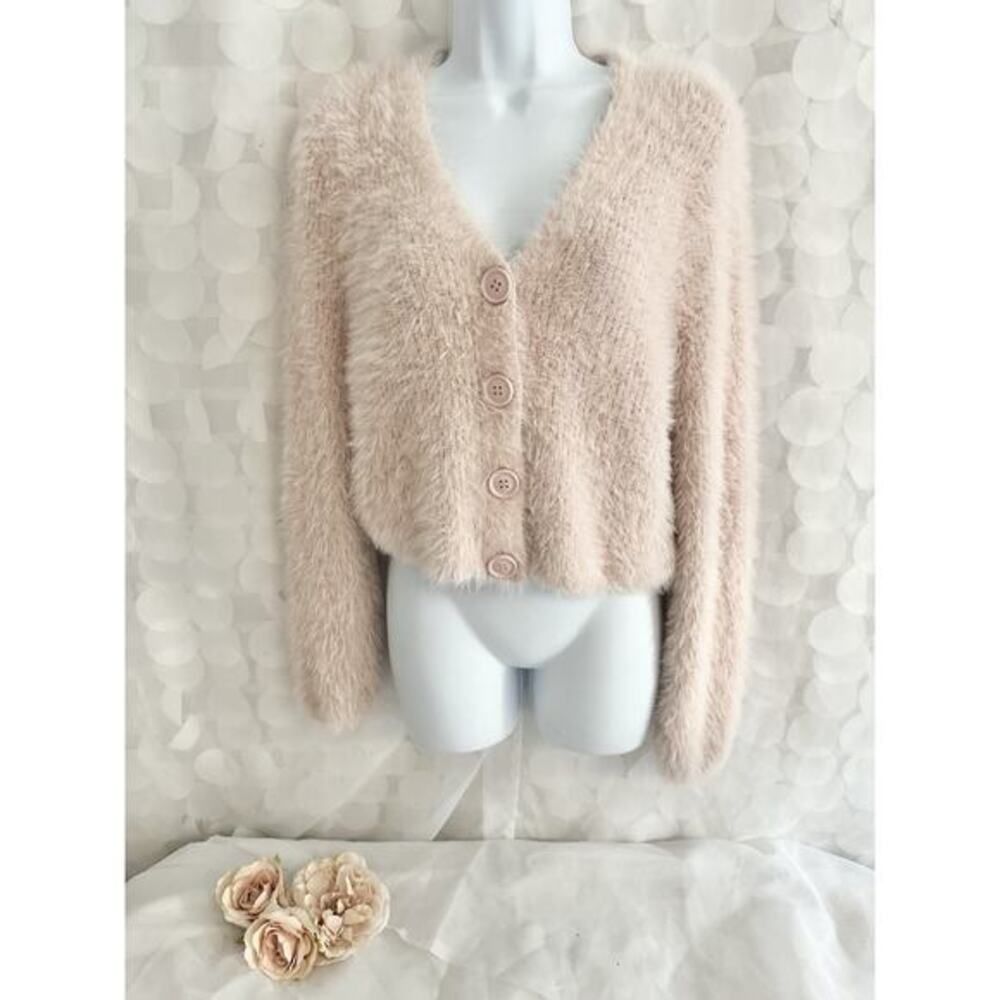 Eyelash Knit Cardigan Pink Woman’s Large Sweater Y2K Coquette Allie Rose